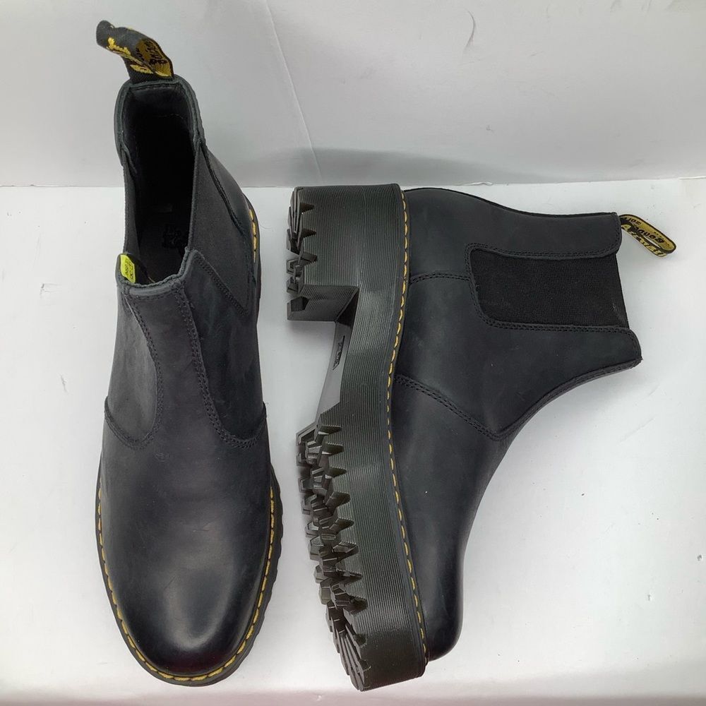 New Dr Martens Rometty Wyoming Black Leather Platformchelsea Ankle Boots Sz 10